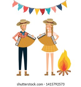 farmers couple with musical instruments