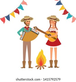 farmers couple with musical instruments