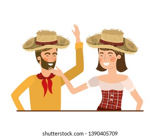 farmers couple talking with straw hat
