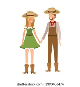 farmers couple talking with straw hat