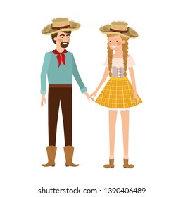 farmers couple talking with straw hat