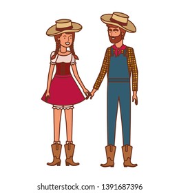 farmers couple talking with straw hat