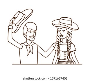 farmers couple talking with straw hat