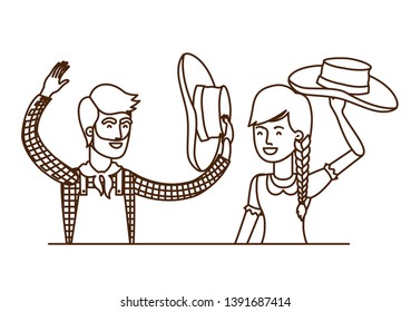 farmers couple talking with straw hat