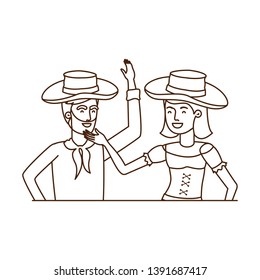 farmers couple talking with straw hat