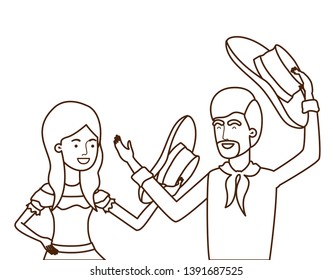 farmers couple talking with straw hat