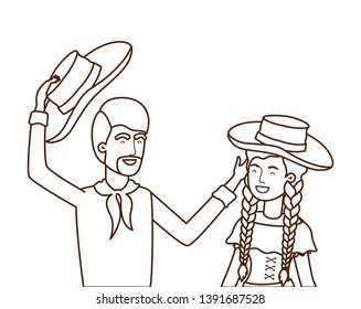 farmers couple talking with straw hat