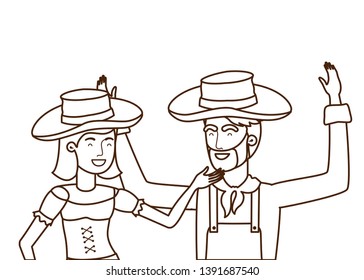 farmers couple talking with straw hat