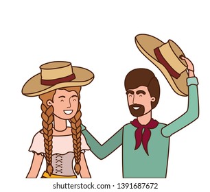 farmers couple talking with straw hat