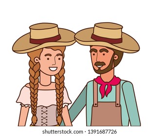 farmers couple talking with straw hat