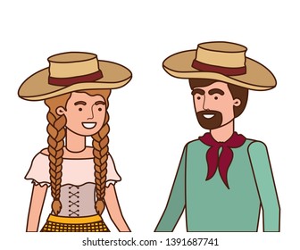 farmers couple talking with straw hat