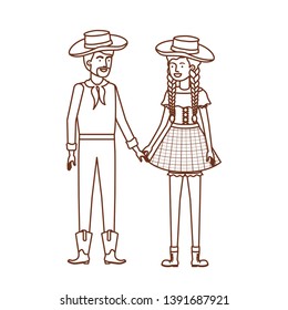 farmers couple talking with straw hat