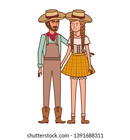 farmers couple talking with straw hat