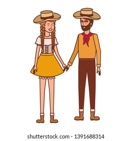 farmers couple talking with straw hat