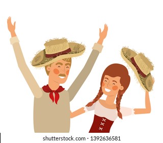 farmers couple talking with straw hat