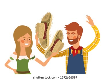 farmers couple talking with straw hat