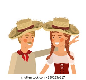 farmers couple talking with straw hat
