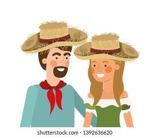 farmers couple talking with straw hat