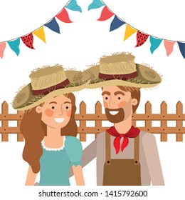 farmers couple talking with straw hat