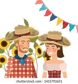farmers couple talking with straw hat