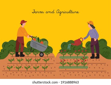 farmers couple working in the cultive scene vector illustration design