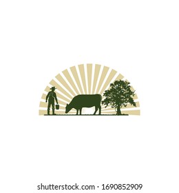 FARMERS AND COWS, work on the paddy fields in the trees
