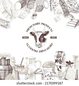 Farmers dairy products monochrome frame with logo.