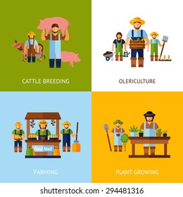 Farmers design concept set with cattle breeding and plant growing flat icons isolated vector illustration