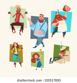 Farmers Family Set Cuontry Man And Woman Farming Occupation Flat Vector Illustration