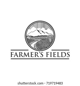 Farmer's fields retro black and white label