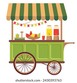 Un carrito de frutas de granjero. Comida local en el puesto de la feria del granjero. Vector ilustrado clipart.