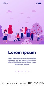 Farmers gathering harvest on plantation in autumn season. Happy people picking apples at trees, carrying crate with vegs. Vector illustration for gardening, farming, agriculture concept