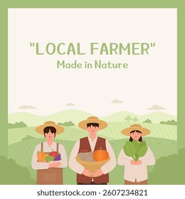 Farmers with harvest. Vector illustration in flat style. Farmers on the farm.