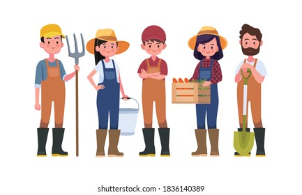 Farmers and harvesting characters, Agricultural workers. Vector illustration in a flat style