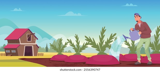 Farmers harvesting. People care self vegetables and fruits exact vector illustration of big carrot and pumpkin