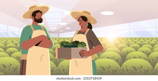 farmers holding basket full of fresh vegetables happy labor day celebration concept horizontal