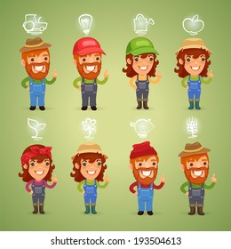 Farmers with Icons Set. In the EPS file, each element is grouped separately.