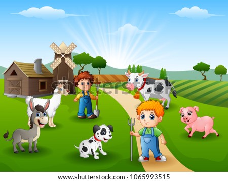 The farmers keeping animals in farm 