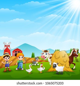 The farmers keeping the animals on the farm 