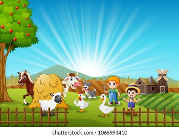 The farmers keeping the animals on the farm
