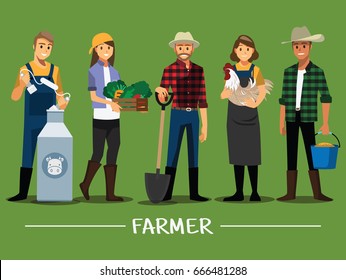 Farmers and livestock set  ,Vector illustration cartoon character.