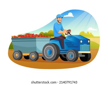 Bauern, die Äpfel auf Trailer laden. Öko-freundliche saisonale Produkte aus der Landwirtschaft.