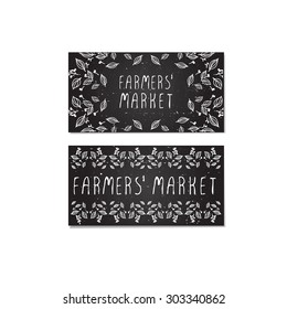 Farmers Market Cards.  Hand-sketched cards with herbal elements on chalkboard background