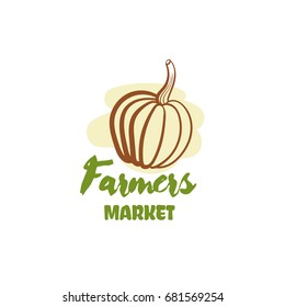 Farmers market. Color badge isolated on white background. Can be used us labels or banners or stickers for organic shops and markets. Vector illustration.
