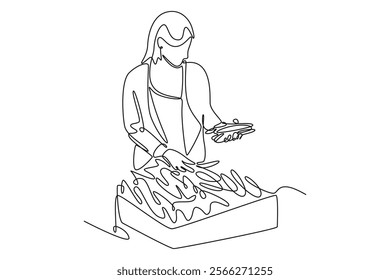 Farmers market concept. Single line draw design vector graphic illustration.