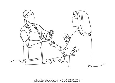Farmers market concept. Single line draw design vector graphic illustration.
