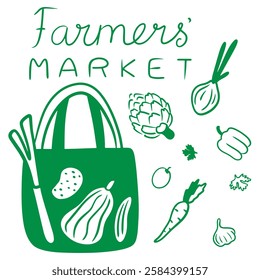 Farmer's Market: Eco Bag, Pepper, Lettuce, Potato, Cucumber, Pumpkin, carrot, Greens. Logo or Print for Farmer's Shop, Market, Farm