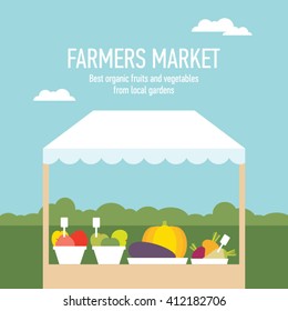 Farmers market fruit and vegetable stand vector illustration