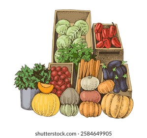 Farmers market hand drawn vector illustration