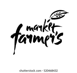 Farmers market hand lettering, retro vintage style. Hand drawn typography vector illustration. Modern brush calligraphy, Isolated on white background. Vector design